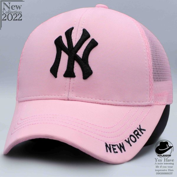 بزرگسال اسپرت بیسبالی پشت توری طرح NY با طرح نوشته ی کوچک نقاب NewYork رنگ های سفید ، صورتی ، مشکی کد KBEBTNYBTNKNNYRSSM004 scaled