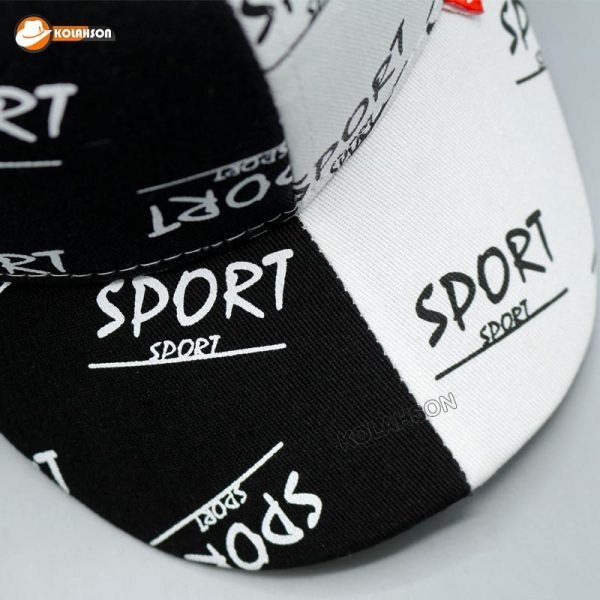 بزرگسال اسپرت بیسبالی Sport مدل لنیارد دار تک رنگ سفید مشکی کد KBEBSMLDTRSM006
