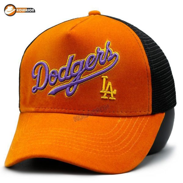 بزرگسال اسپرت بیسبالی پشت توری کُپ تاج دار مخمل طرح Dodgers LA ا رنگ های نارنجی آبی سبز طوسی زرشکی کد KBEBPTKTDMTDLABRHNASTZ004