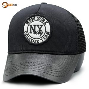 کلاه نقاب کوتاه چرم طرح NY سفید